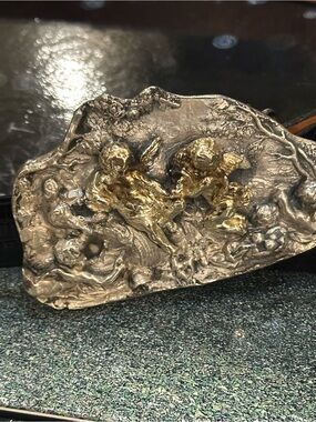 Antique-Style Cherub Belt Buckle in Silver and Gold Tones
